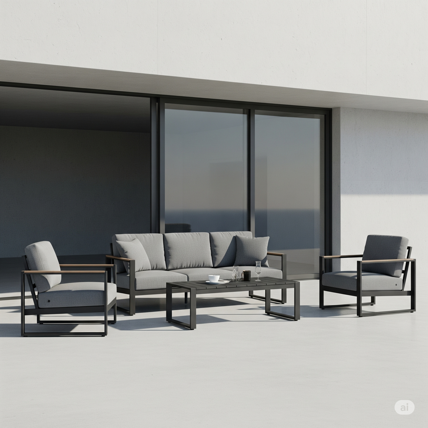 Juego de muebles metalicos con cojines